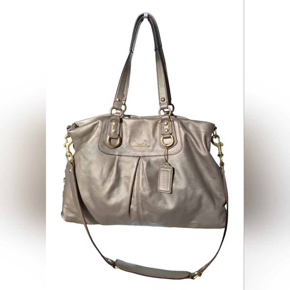Coach Ashley Leather Satchel F15513 Shoulder Bag Metallic Bronze EUC - Picture 13 of 14